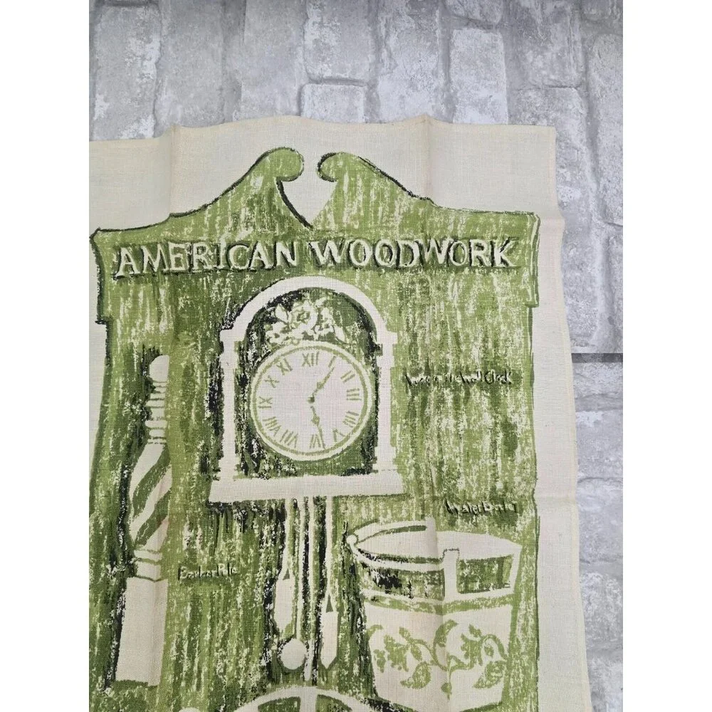 Vtg Linen Tea Towel American Woodwook Signed Kati 29x16